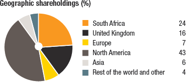 Geographic distribution of shareholders (%)